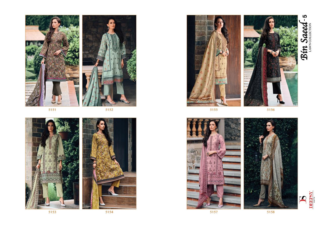 Deepsy Bin Saeed 5 Lawn Collection Pakistani Suits
